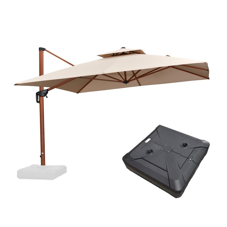 PURPLE LEAF Parasol Déporté Carré Grain de Bois en Aluminium avec socle