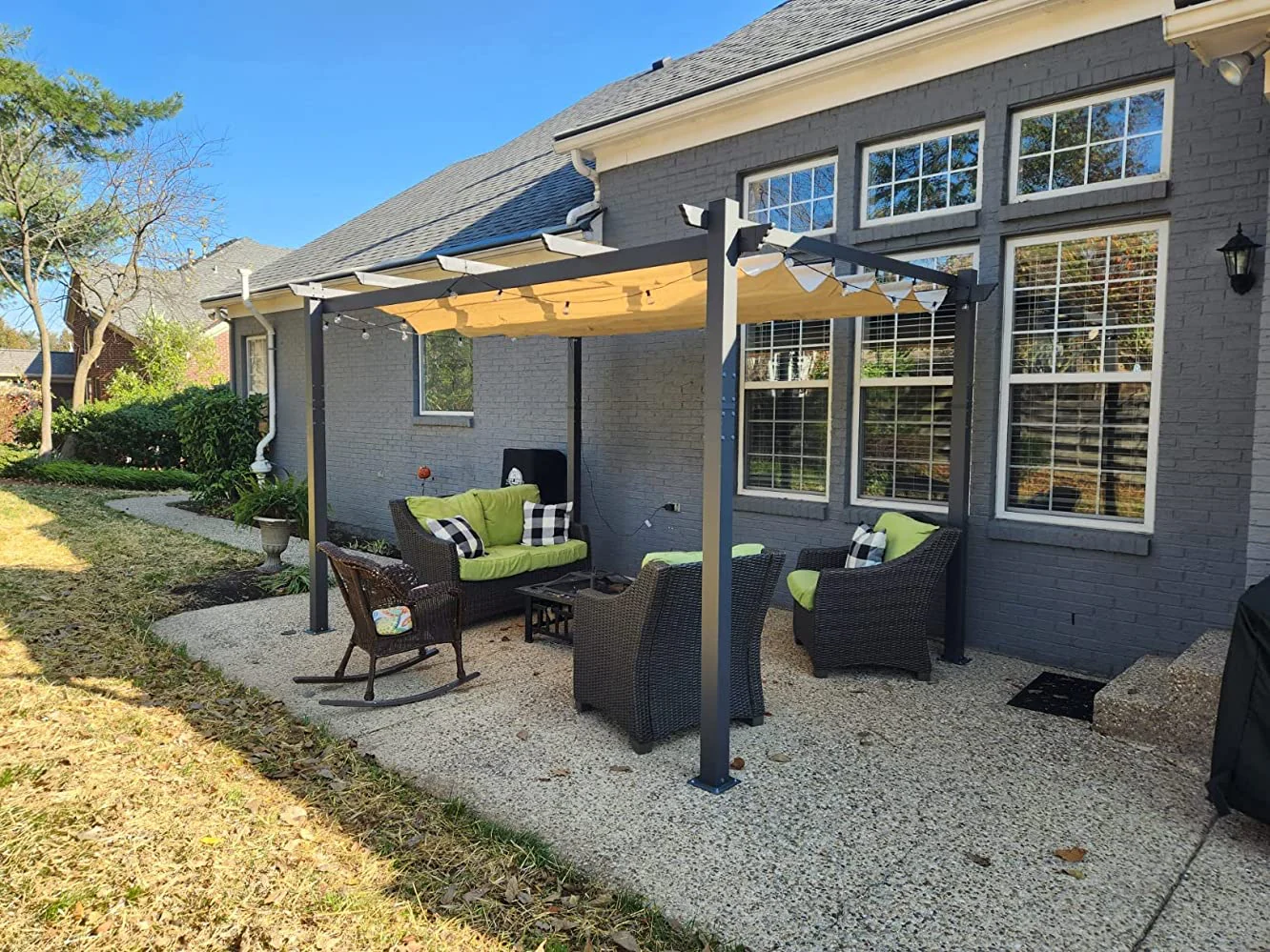 PURPLE LEAF Pergola Aluminium Tissu Teint en Fil Pergola pour Terrasse Exterieur, Toit Coulissante, Pavillon De Jardin