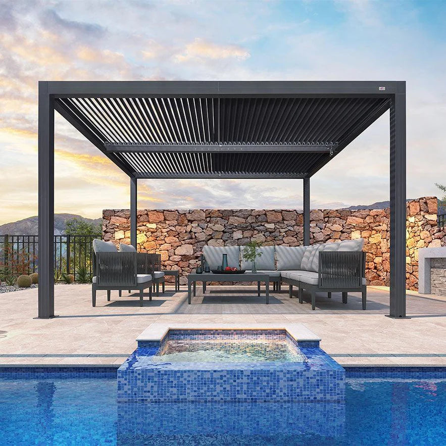 PURPLE LEAF Pergola Bioclimatique Pergola Aluminium Lames Orientables Tonnelle de Jardin Imperméable pour Terrasse Extérieur Carport, Gris