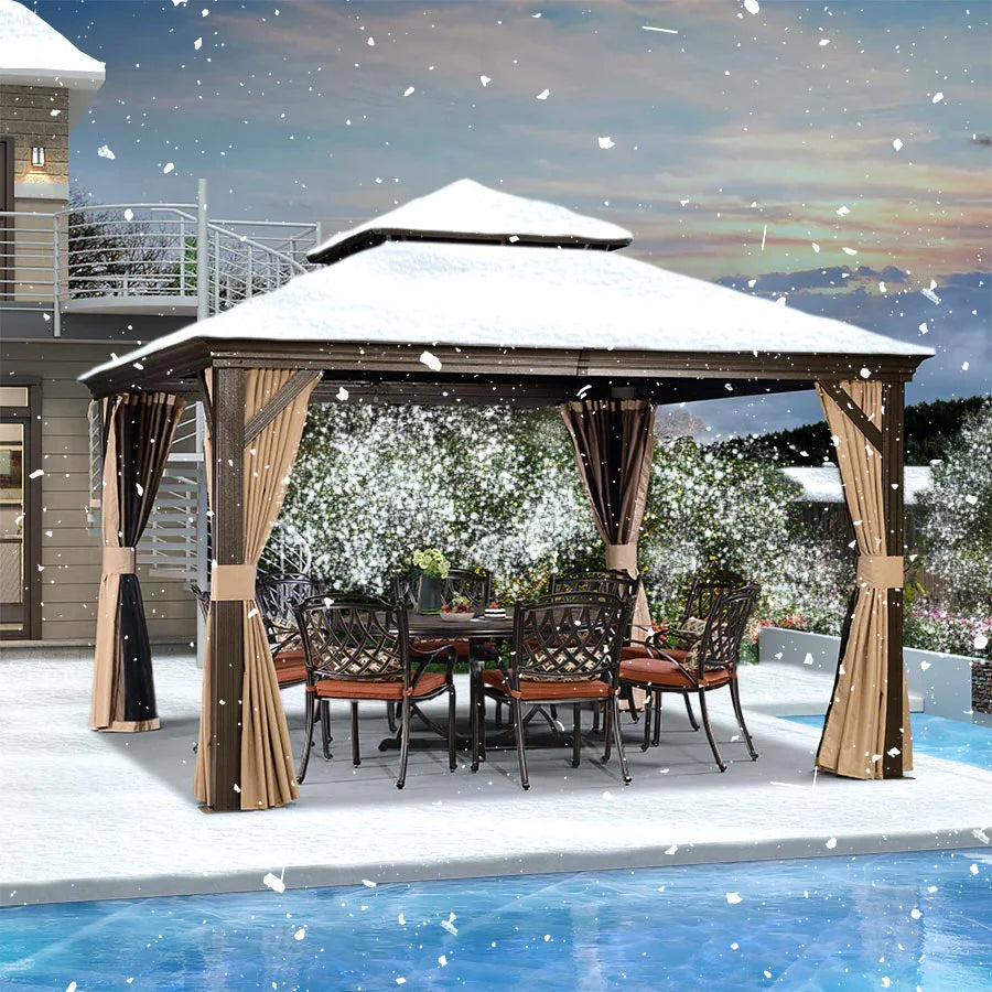 PURPLE LEAF Tonnelle De Jardin Tonnelle Pergola Aluminum Avec Moustiquaire Et Rideaux Pavillon De Jardin à Double Toit Acier Galvanisé, Bronze