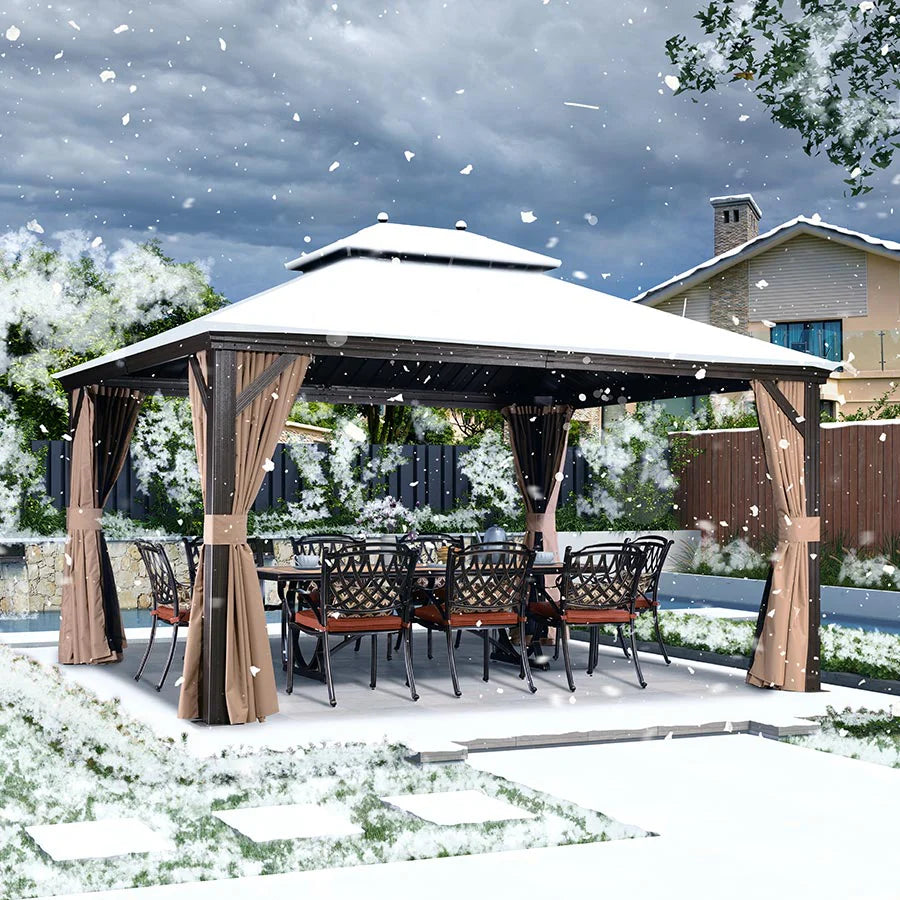 PURPLE LEAF Tonnelle De Jardin Tonnelle Pergola Aluminum Avec Moustiquaire Et Rideaux Pavillon De Jardin à Double Toit Acier Galvanisé, Bronze