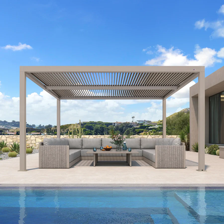 PURPLE LEAF Pergola Bioclimatique Aluminium Tonnelle Indépendante Protection Solaire Pavillon Pour Jardin Terrasse Champagne