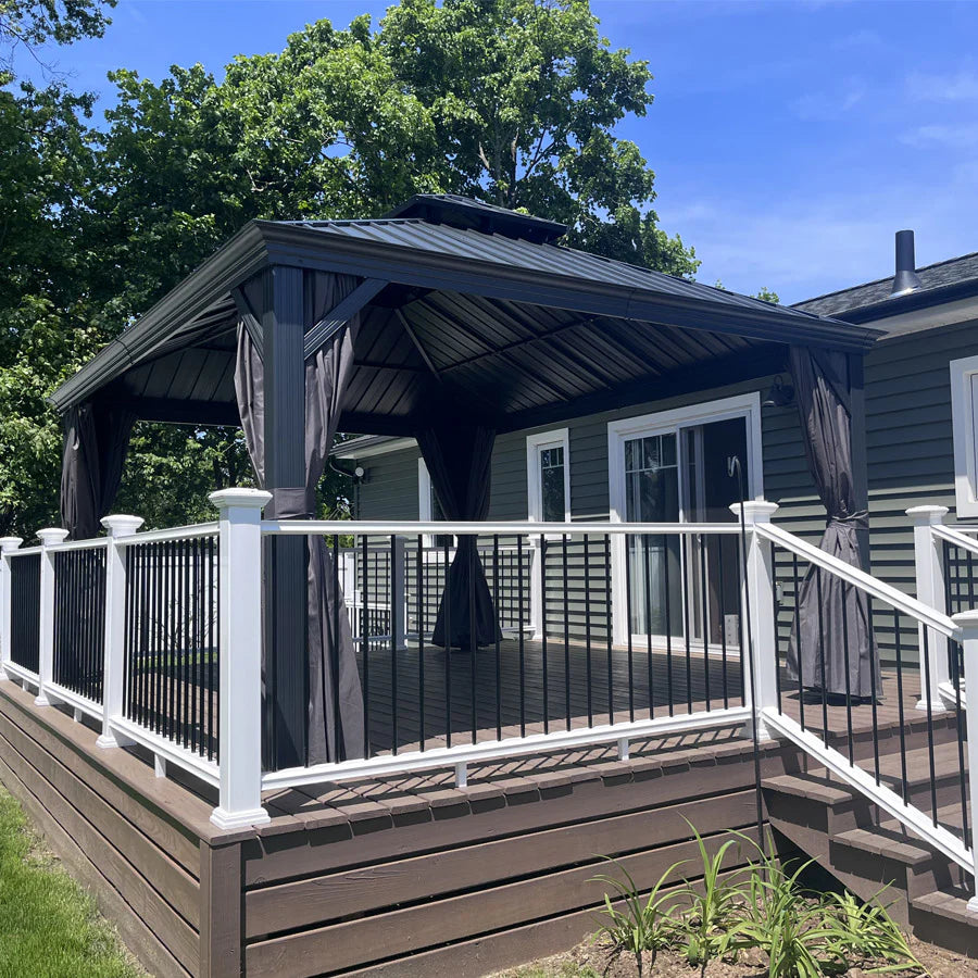 PURPLE LEAF Tonnelle De Jardin Exterieur Tonnelle Pergola Aluminum Avec Moustiquaire Et Rideaux Pavillon De Jardin à Double Toit Acier Galvanisé, Gris