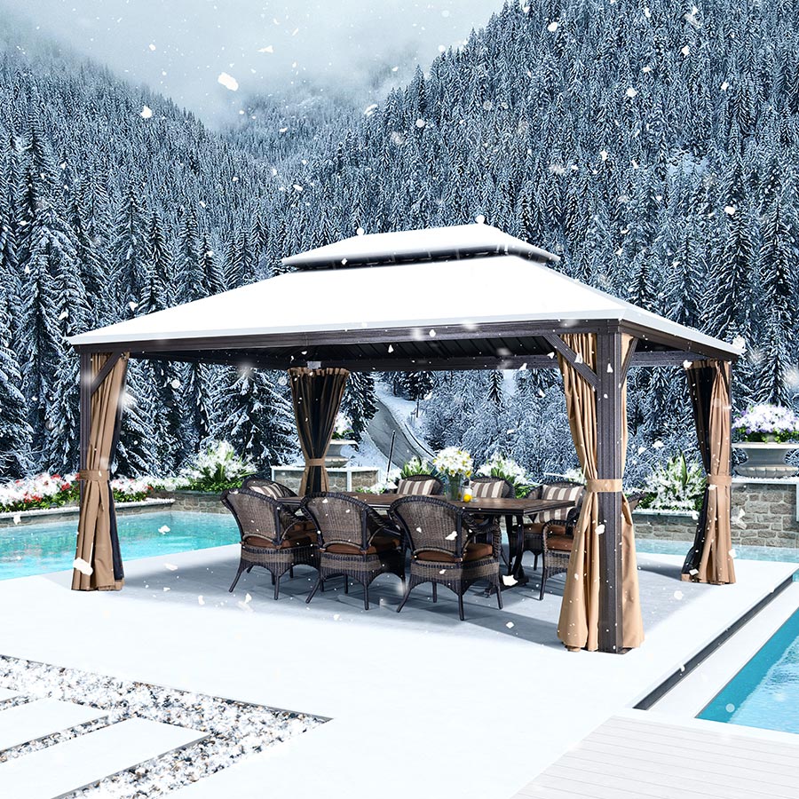 PURPLE LEAF Tonnelle De Jardin Tonnelle Pergola Aluminum Avec Moustiquaire Et Rideaux Pavillon De Jardin à Double Toit Acier Galvanisé, Bronze