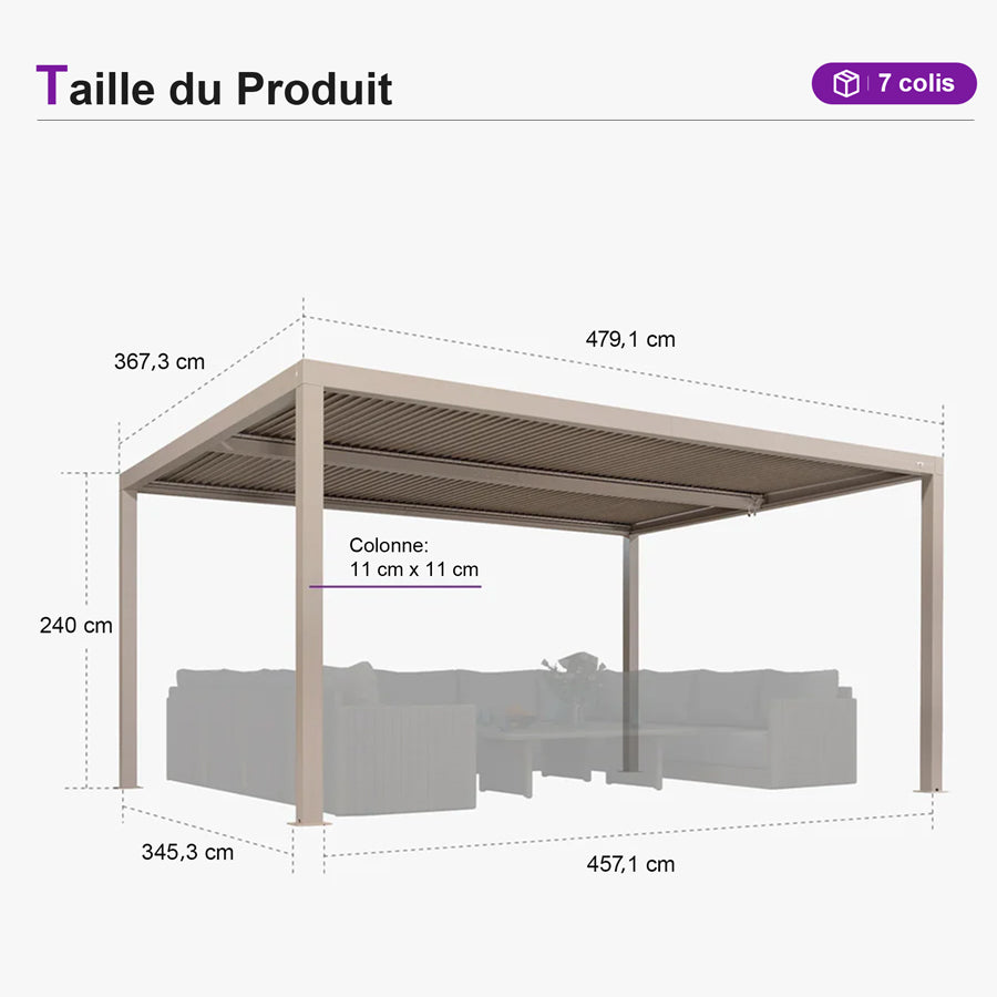 PURPLE LEAF Pergola Bioclimatique Aluminium Tonnelle Indépendante Protection Solaire Pavillon Pour Jardin Terrasse Champagne