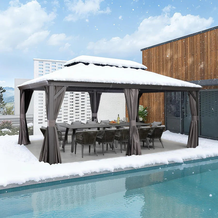 PURPLE LEAF Tonnelle De Jardin Exterieur Tonnelle Pergola Aluminum Avec Moustiquaire Et Rideaux Pavillon De Jardin à Double Toit Acier Galvanisé, Gris