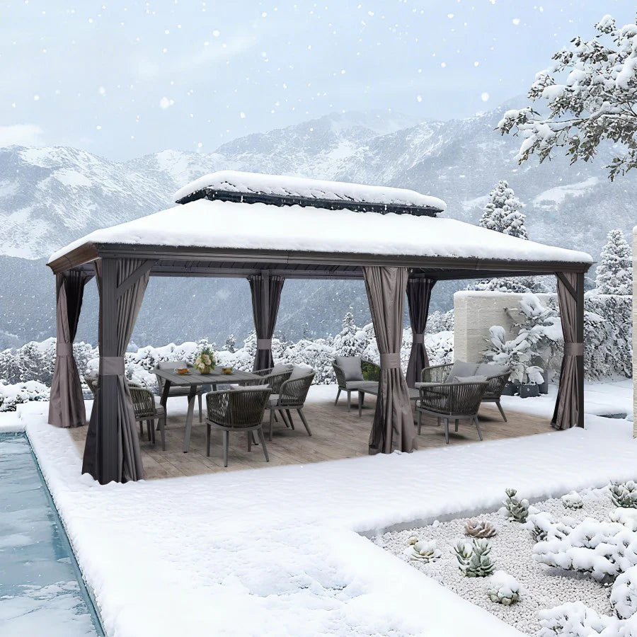 PURPLE LEAF Tonnelle De Jardin Exterieur Tonnelle Pergola Aluminum Avec Moustiquaire Et Rideaux Pavillon De Jardin à Double Toit Acier Galvanisé, Gris