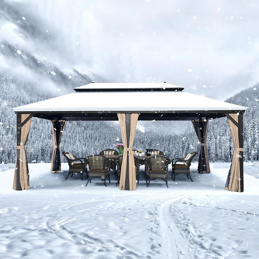 PURPLE LEAF Tonnelle De Jardin Tonnelle Pergola Aluminum Avec Moustiquaire Et Rideaux Pavillon De Jardin à Double Toit Acier Galvanisé, Bronze