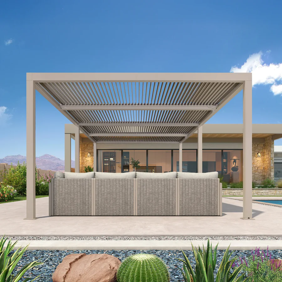 PURPLE LEAF Pergola Bioclimatique Aluminium Tonnelle Indépendante Protection Solaire Pavillon Pour Jardin Terrasse Champagne