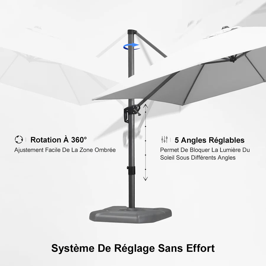 PURPLE LEAF Parasol Déporté avec LED Solaire 3 x 3 m Carré, Parasol De Jardin Extérieur Inclinable Toile Protection UV