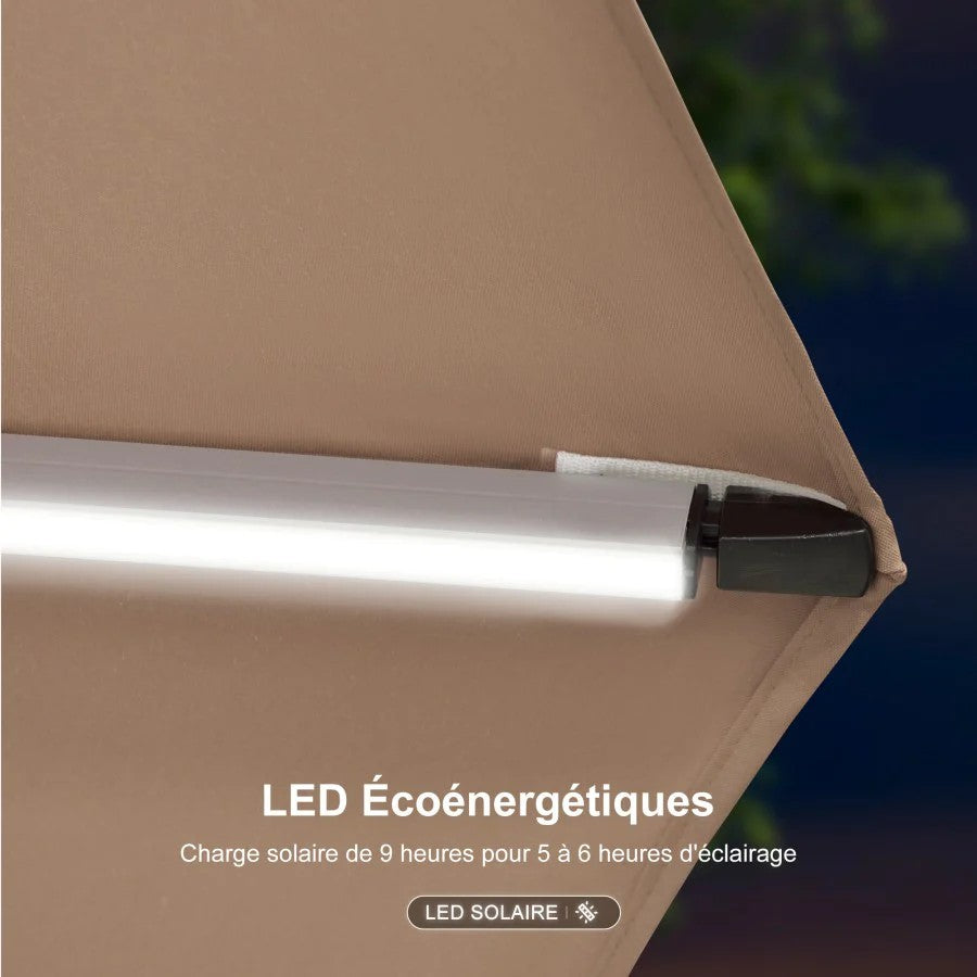 PURPLE LEAF Parasol Déporté avec LED Solaire de Jardin à Double Toit Carré avec socle
