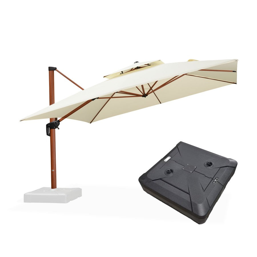 PURPLE LEAF Parasol Déporté Carré Grain de Bois en Aluminium avec socle