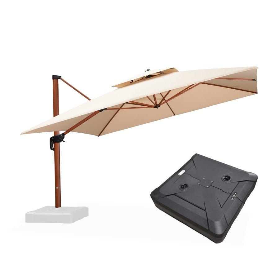 PURPLE LEAF Parasol Déporté Carré Grain de Bois en Aluminium avec socle