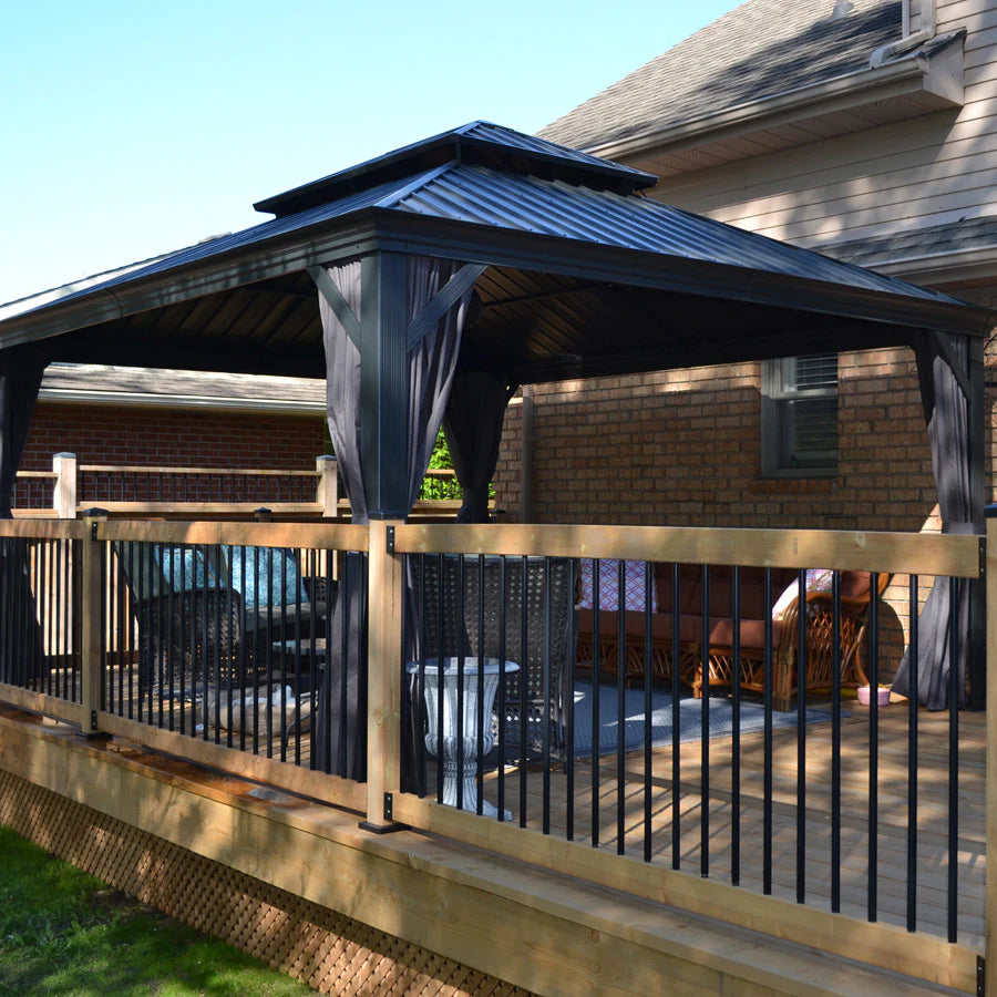 PURPLE LEAF Tonnelle De Jardin Exterieur Tonnelle Pergola Aluminum Avec Moustiquaire Et Rideaux Pavillon De Jardin à Double Toit Acier Galvanisé, Gris