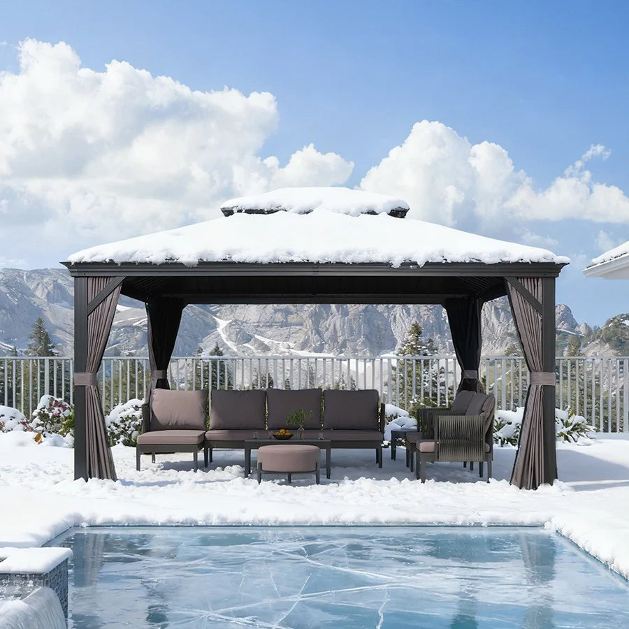 PURPLE LEAF Tonnelle De Jardin Exterieur Tonnelle Pergola Aluminum Avec Moustiquaire Et Rideaux Pavillon De Jardin à Double Toit Acier Galvanisé, Gris