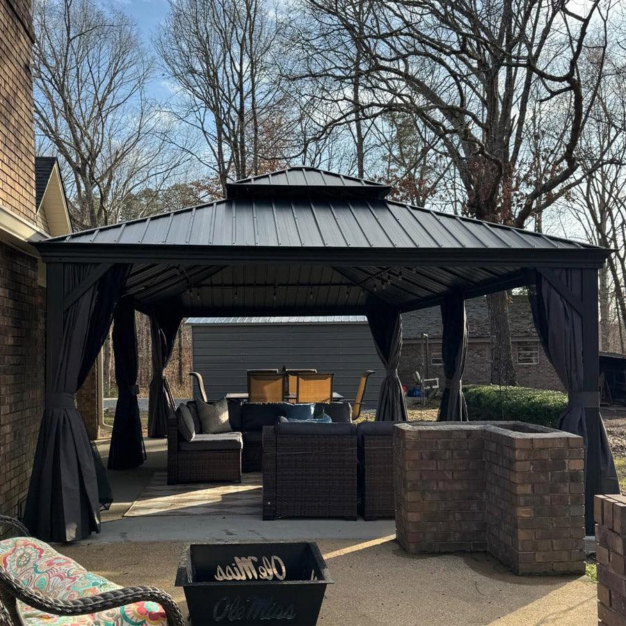 PURPLE LEAF Tonnelle De Jardin Exterieur Tonnelle Pergola Aluminum Avec Moustiquaire Et Rideaux Pavillon De Jardin à Double Toit Acier Galvanisé, Gris