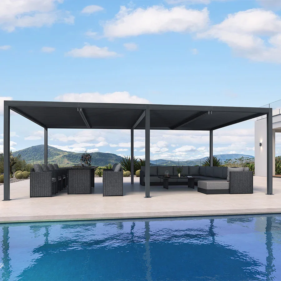 PURPLE LEAF Pergola Bioclimatique Pergola Aluminium Lames Orientables Tonnelle de Jardin Imperméable pour Terrasse Extérieur Carport, Gris