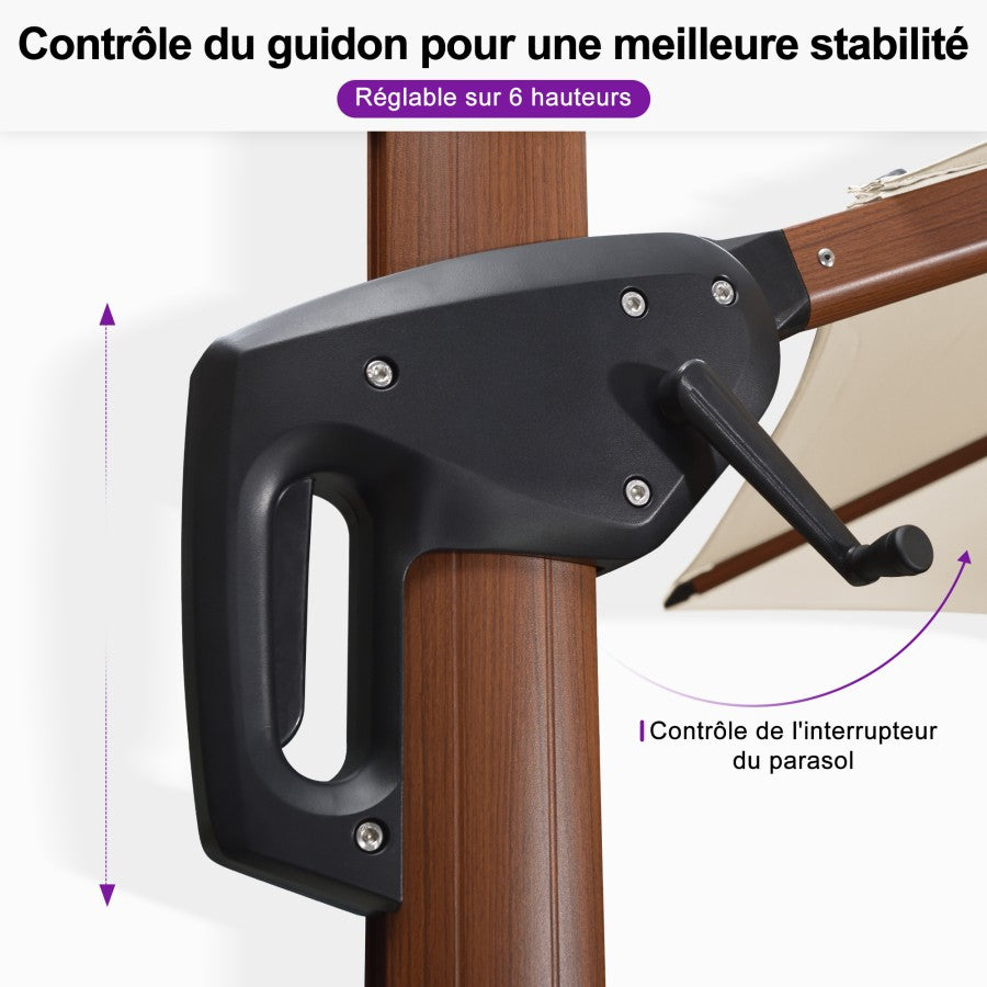 PURPLE LEAF Parasol Déporté Rond Grain de Bois en Aluminium Parasol De Jardin Extérieur Toit à Double Rotatif 360°