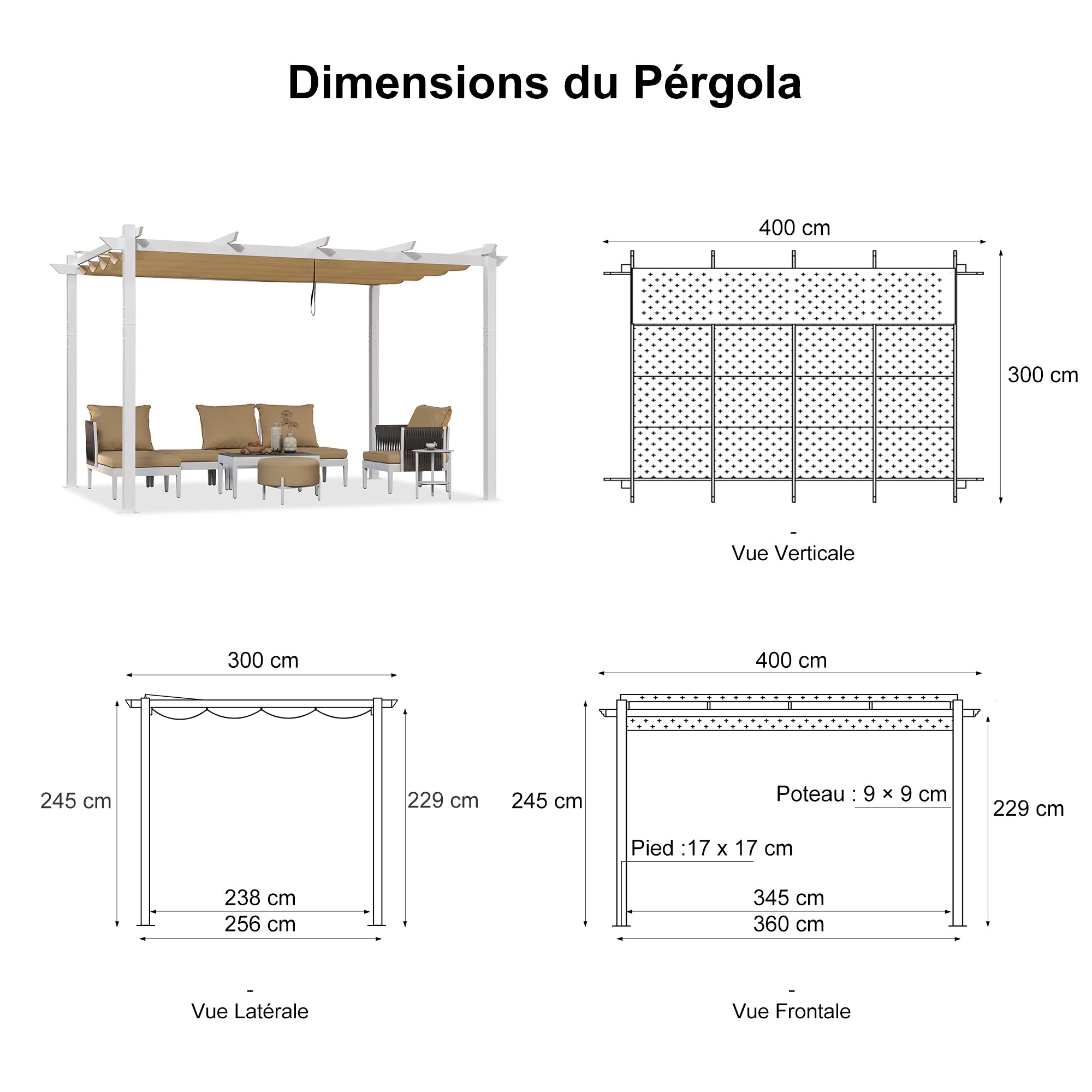 PURPLE LEAF Pergola rétractable d'extérieur avec double abri solaire Blanc Heavy-Duty Aluminium Pergola Patio Pergola moderne pour jardin deck arrière-cour