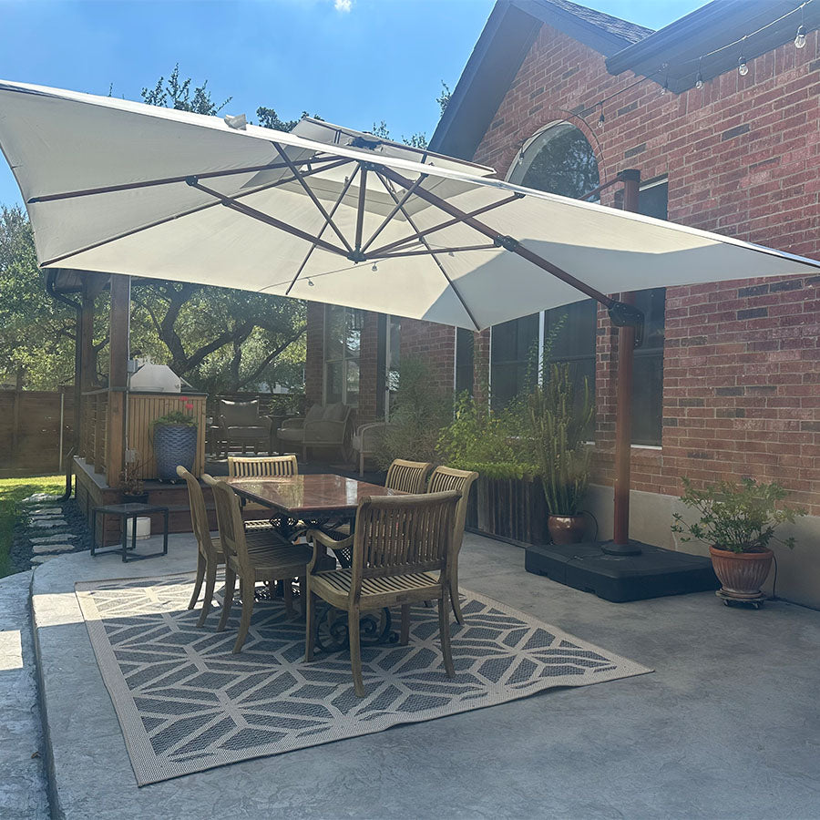 PURPLE LEAF Parasol Déporté Inclinable Grain de Bois en Aluminium Parasol De Jardin Extérieur Toit à Double Rotatif 360°