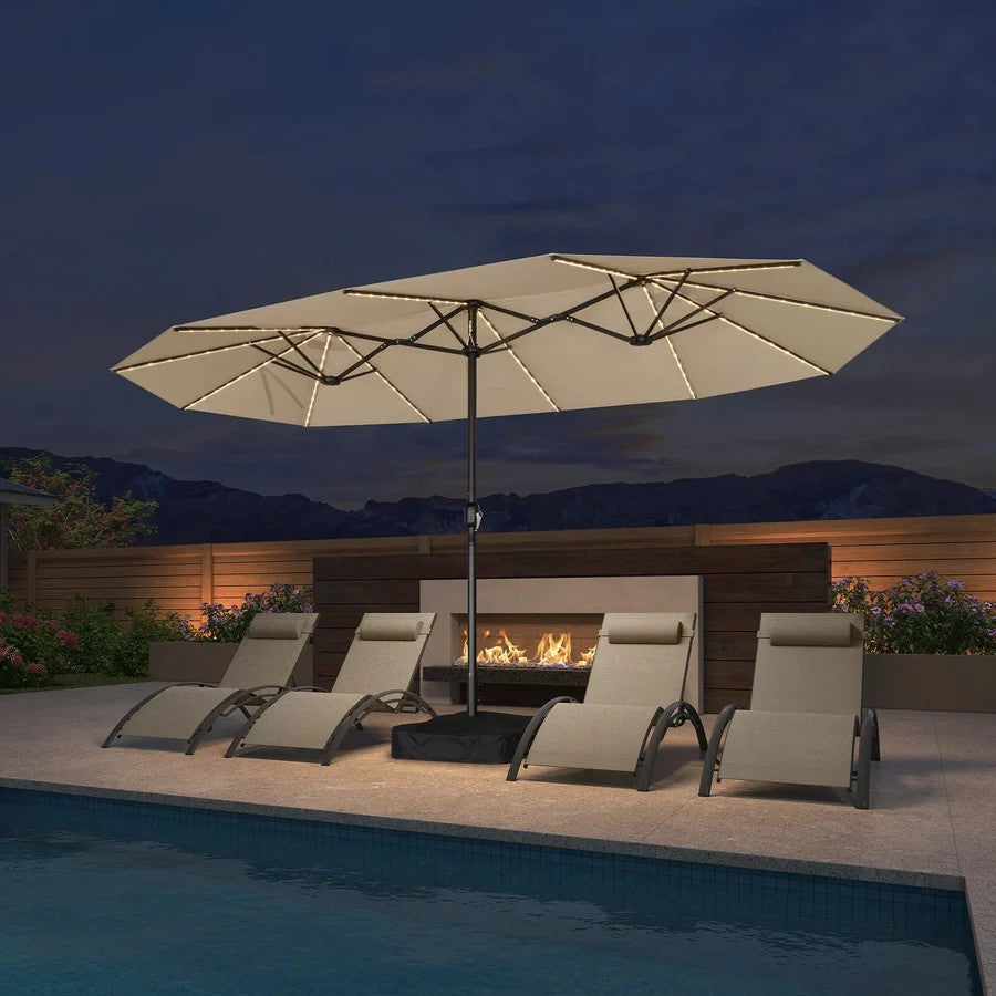 PURPLE LEAF Parasol de Jardin Double Aluminium avec lumières LED, Avec Socle, pour Terrasse, Jardin, Balcon et Piscine
