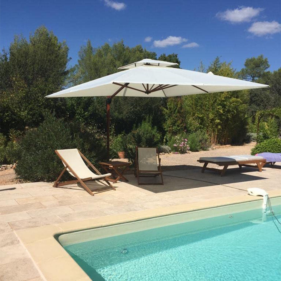 PURPLE LEAF Parasol Déporté Inclinable Grain de Bois en Aluminium Parasol De Jardin Extérieur Toit à Double Rotatif 360°