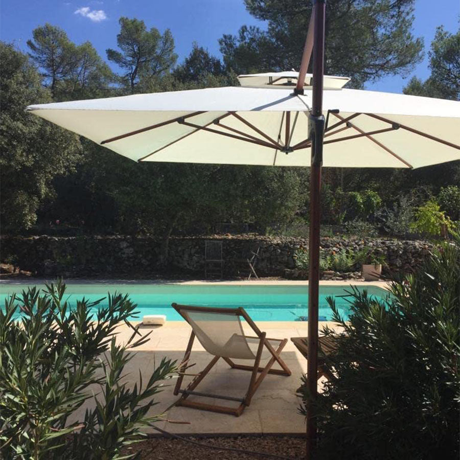 PURPLE LEAF Parasol Déporté Inclinable Grain de Bois en Aluminium Parasol De Jardin Extérieur Toit à Double Rotatif 360°