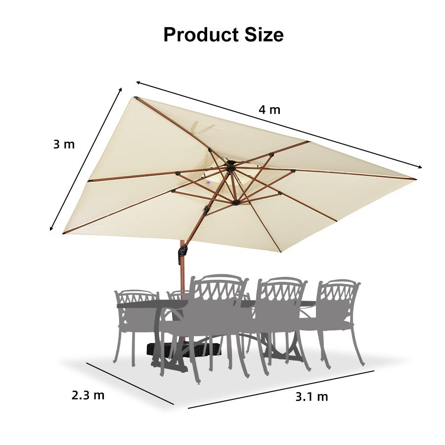 PURPLE LEAF Parasol Rectangulaire Grain de Bois en Aluminium Parasol De Jardin Extérieur Toit à Double Rotatif 360°