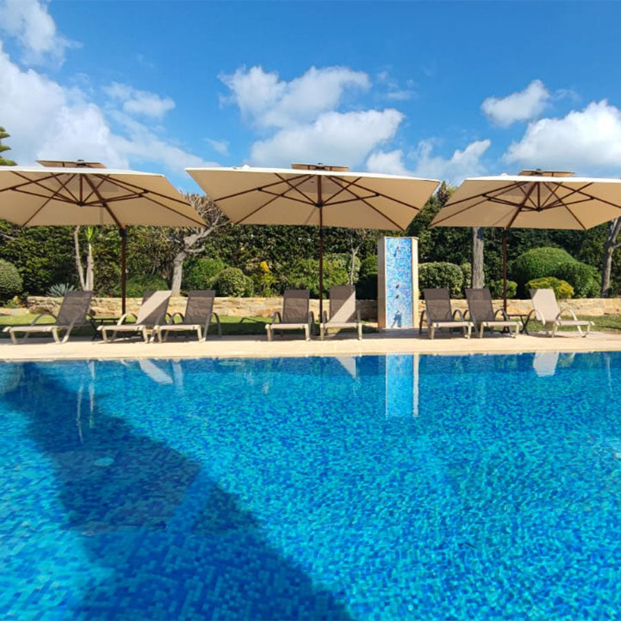 PURPLE LEAF Parasol Déporté Carré Grain de Bois en Aluminium avec socle