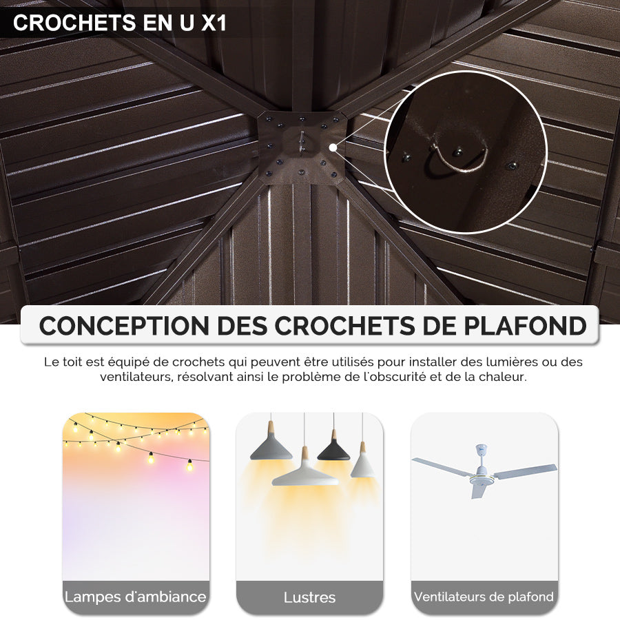 PURPLE LEAF Tonnelle De Jardin Tonnelle Pergola Aluminum Avec Moustiquaire Et Rideaux Pavillon De Jardin à Double Toit Acier Galvanisé, Bronze