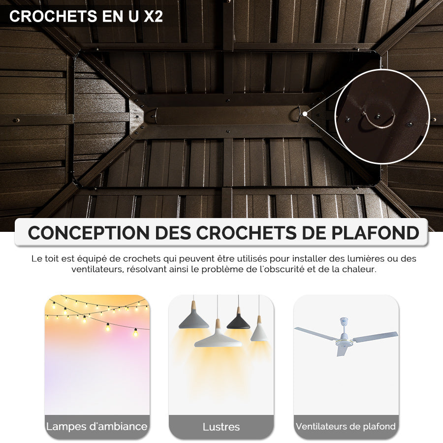 PURPLE LEAF Tonnelle De Jardin Tonnelle Pergola Aluminum Avec Moustiquaire Et Rideaux Pavillon De Jardin à Double Toit Acier Galvanisé, Bronze