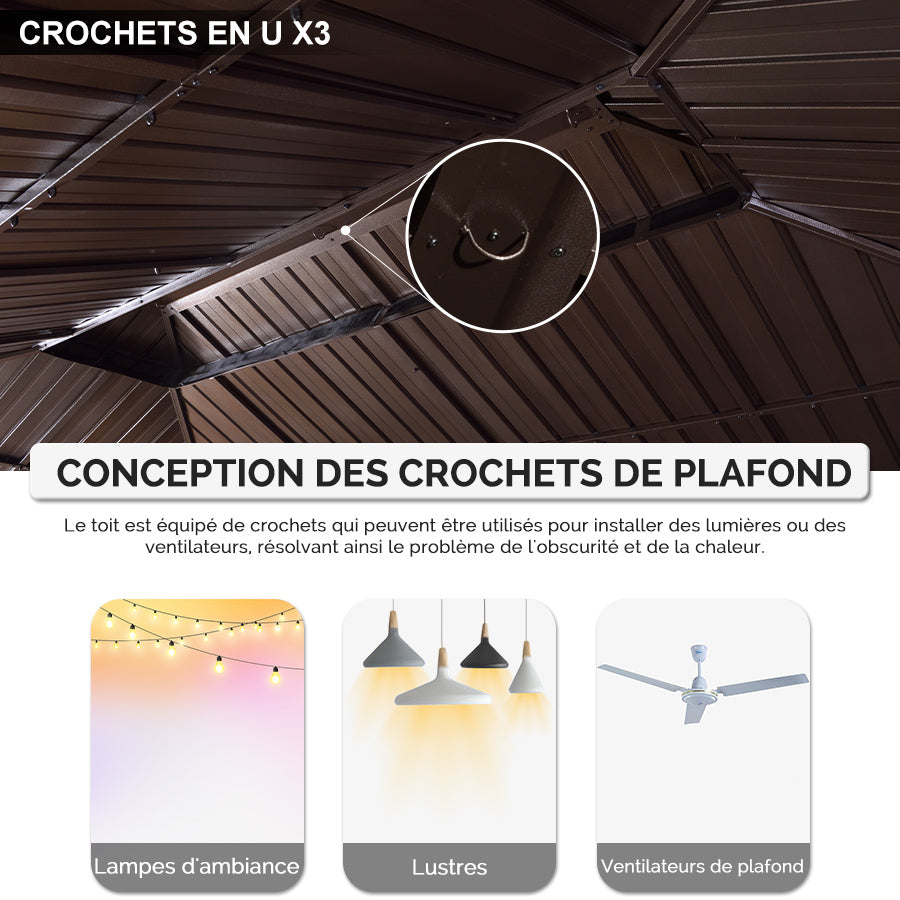 PURPLE LEAF Tonnelle De Jardin Tonnelle Pergola Aluminum Avec Moustiquaire Et Rideaux Pavillon De Jardin à Double Toit Acier Galvanisé, Bronze