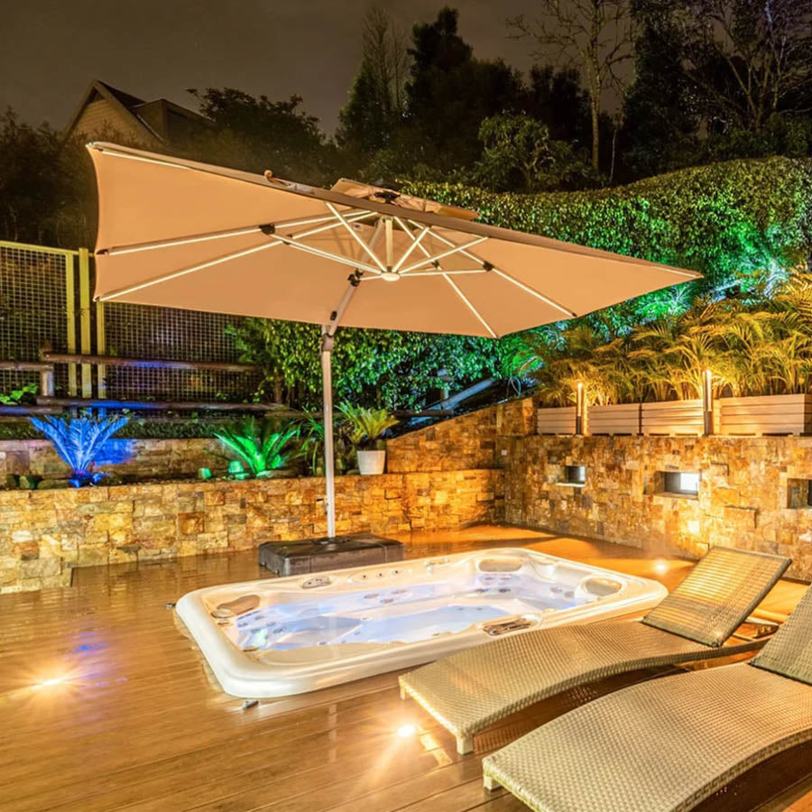 PURPLE LEAF Parasol De Jardin Exterieur Rectangulaire avec LED Parasol Déporté Toit à Double Rotatif 360° Parasol Excentré Inclinable Parasol Terrasse Exterieur