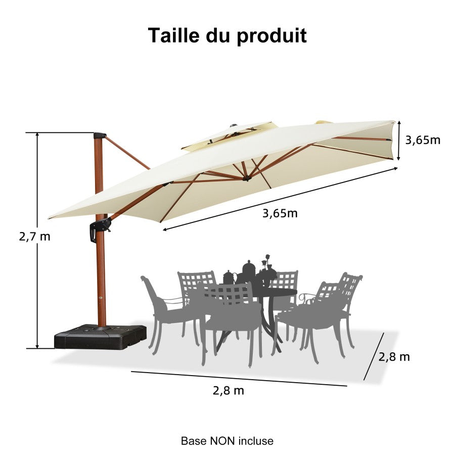 PURPLE LEAF Parasol Déporté Inclinable Grain de Bois en Aluminium Parasol De Jardin Extérieur Toit à Double Rotatif 360°