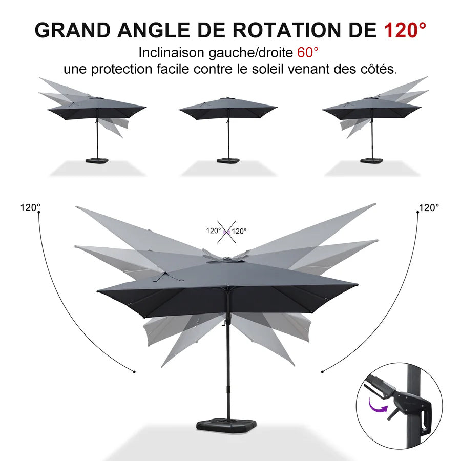 PURPLE LEAF Parasol Déporté avec LED Solaire 3 x 3 m Carré, Parasol De Jardin Extérieur Inclinable Toile Protection UV