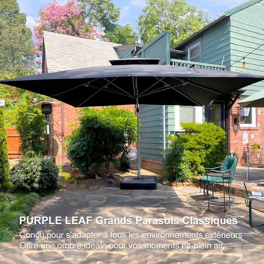 PURPLE LEAF Parasol Déporté Inclinable, Parasol De Jardin Exterieur Toit à Double Rotatif 360°,Parasol Terrasse Exterieur Luxueux