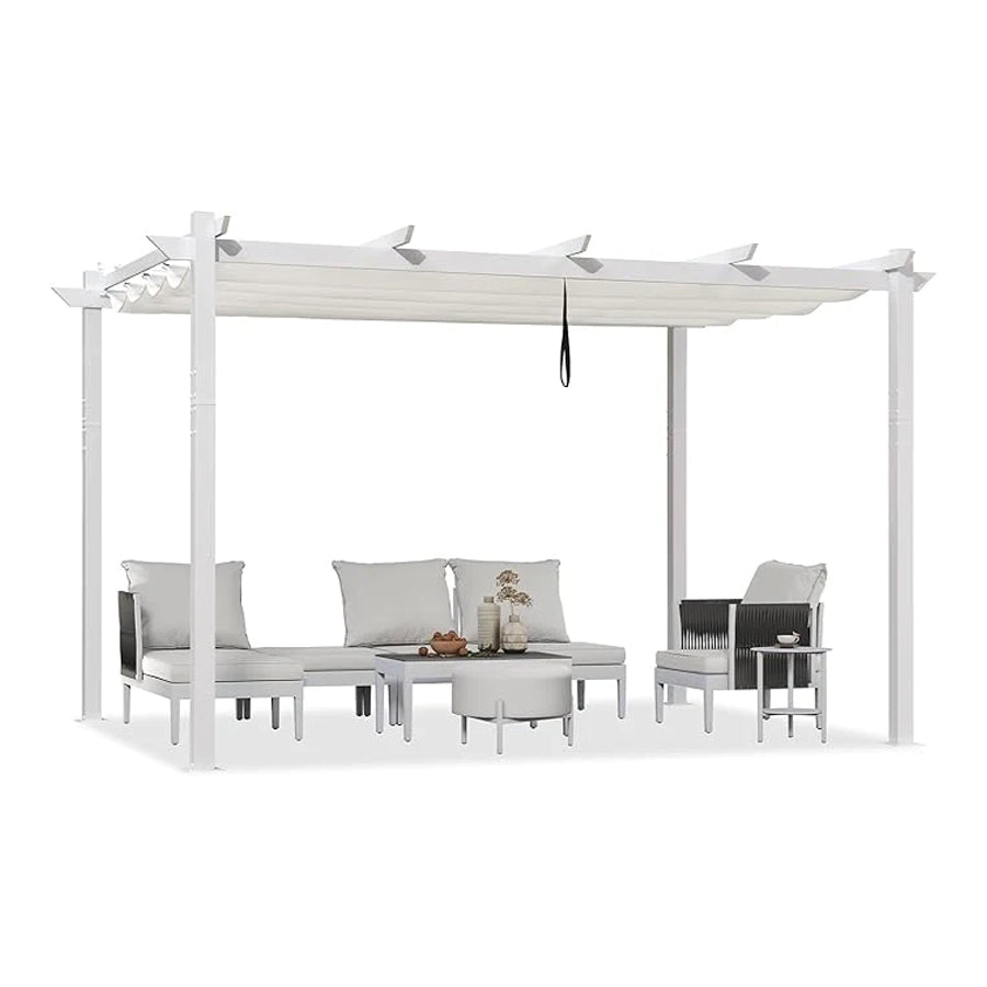 PURPLE LEAF Pergola rétractable d'extérieur avec double abri solaire Blanc Heavy-Duty Aluminium Pergola Patio Pergola moderne pour jardin deck arrière-cour