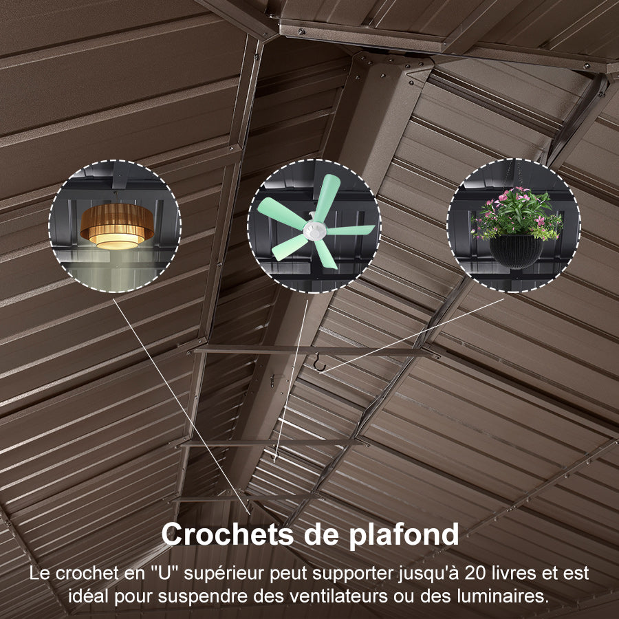 PURPLE LEAF Tonnelle De Jardin Tonnelle Pergola Aluminum Avec Moustiquaire Et Rideaux Pavillon De Jardin à Double Toit Acier Galvanisé, Bronze