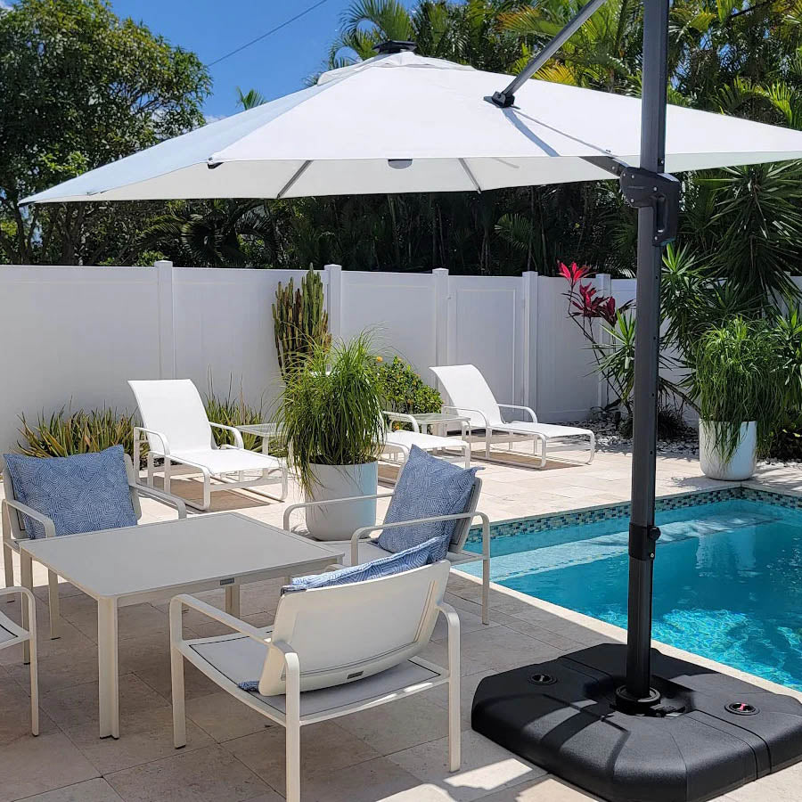 PURPLE LEAF Parasol Déporté avec LED Solaire 3 x 3 m Carré, Parasol De Jardin Extérieur Inclinable Toile Protection UV