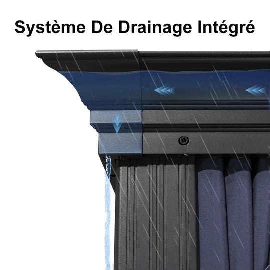 PURPLE LEAF Tonnelle de Jardin Gamme Luxe avec Éclairage LED Intégré - Abat-Jour Blanc Opalin Anti-Éblouissement, Pavillon Gris