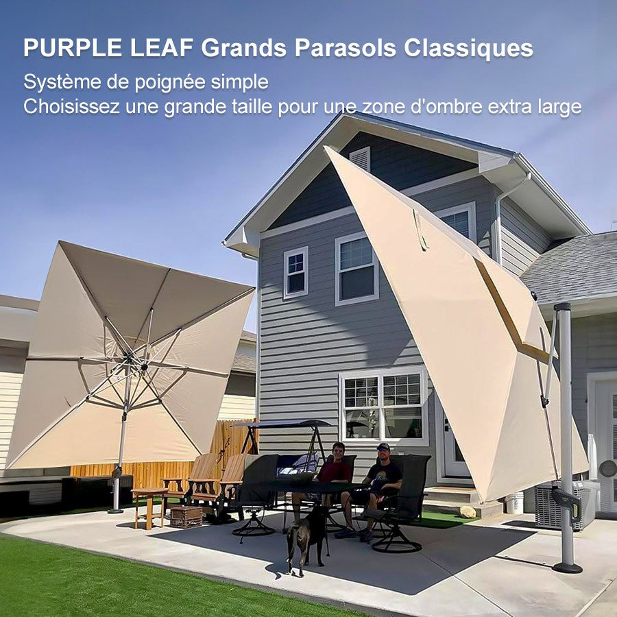 PURPLE LEAF Parasol Déporté Inclinable, Parasol De Jardin Exterieur Toit à Double Rotatif 360°,Parasol Terrasse Exterieur Luxueux