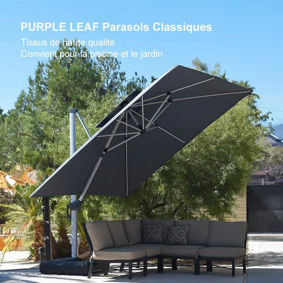 PURPLE LEAF Parasol Déporté Inclinable, Parasol De Jardin Exterieur Toit à Double Rotatif 360°,Parasol Terrasse Exterieur Luxueux