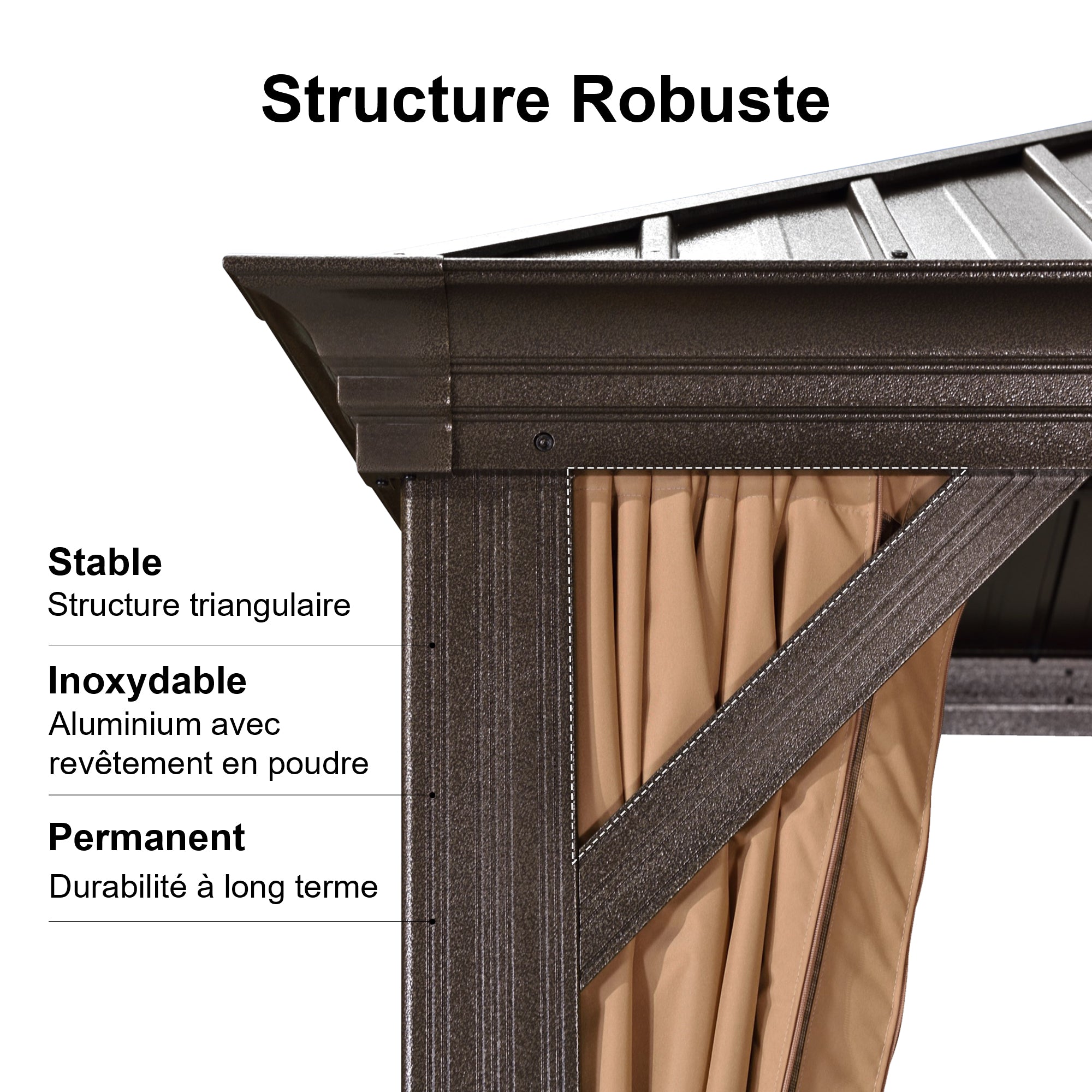 PURPLE LEAF Tonnelle De Jardin Tonnelle Pergola Aluminum Avec Moustiquaire Et Rideaux Pavillon De Jardin à Double Toit Acier Galvanisé, Bronze