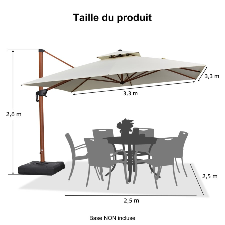 PURPLE LEAF Parasol Déporté Inclinable Grain de Bois en Aluminium Parasol De Jardin Extérieur Toit à Double Rotatif 360°