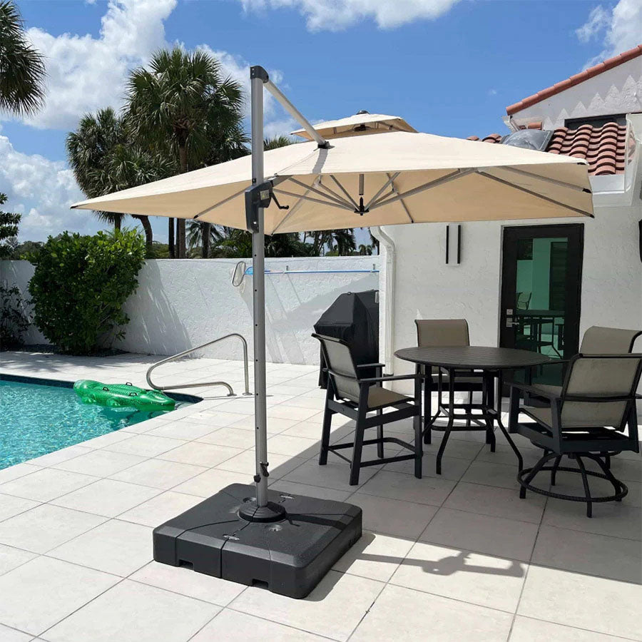 PURPLE LEAF Parasol Déporté Inclinable, Parasol De Jardin Exterieur Toit à Double Rotatif 360°,Parasol Terrasse Exterieur Luxueux