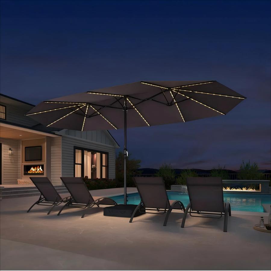 PURPLE LEAF Parasol de Jardin Double Aluminium avec lumières LED, Avec Socle, pour Terrasse, Jardin, Balcon et Piscine