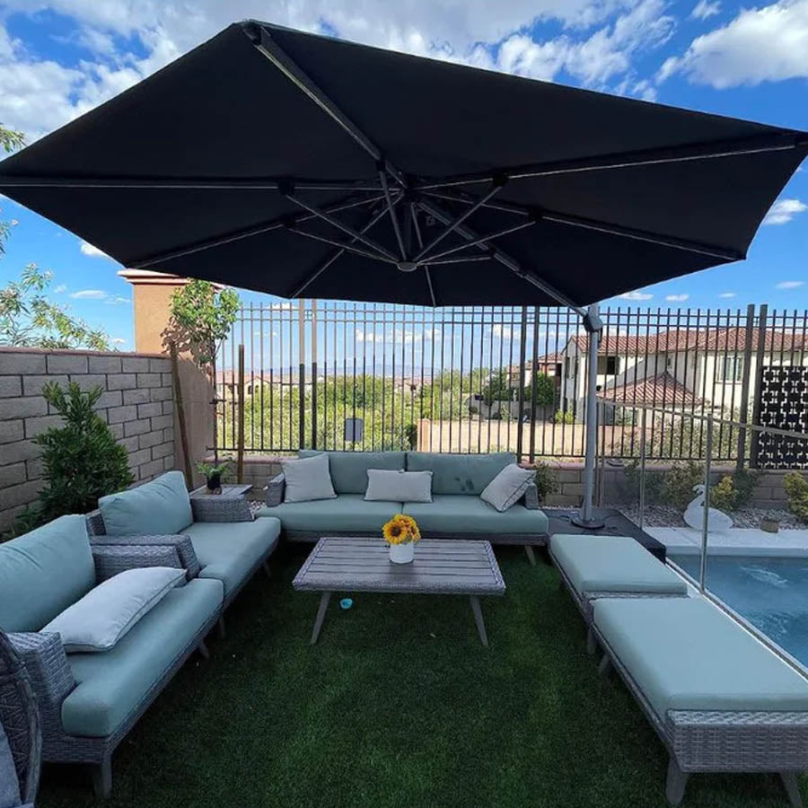 PURPLE LEAF Parasol De Jardin Extérieur Rond avec LED, Parasol Déporté avec Manivelle, Parasol Excentré Inclinable