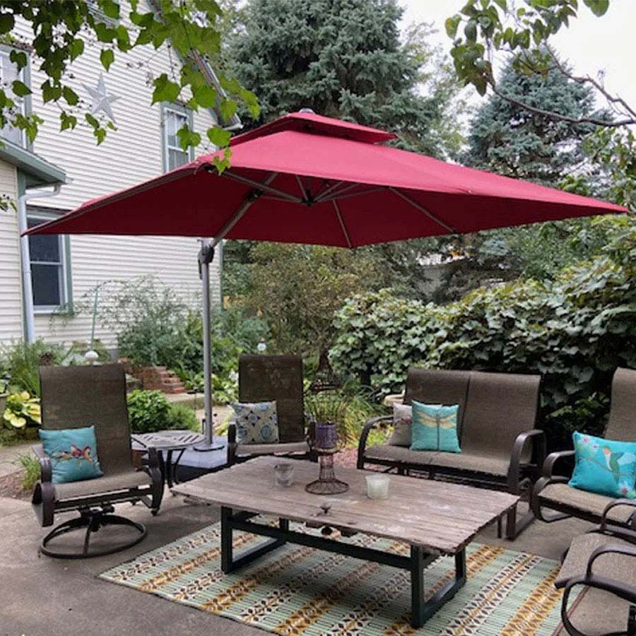 PURPLE LEAF Parasol Déporté Inclinable, Parasol De Jardin Exterieur Toit à Double Rotatif 360°,Parasol Terrasse Exterieur Luxueux