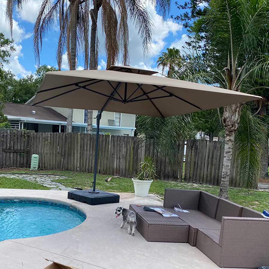 PURPLE LEAF Parasol Déporté avec Cadre Anthracite Inclinable à Rotation 360° avec Manivelle Parasol de Jardin Carré Rectangle