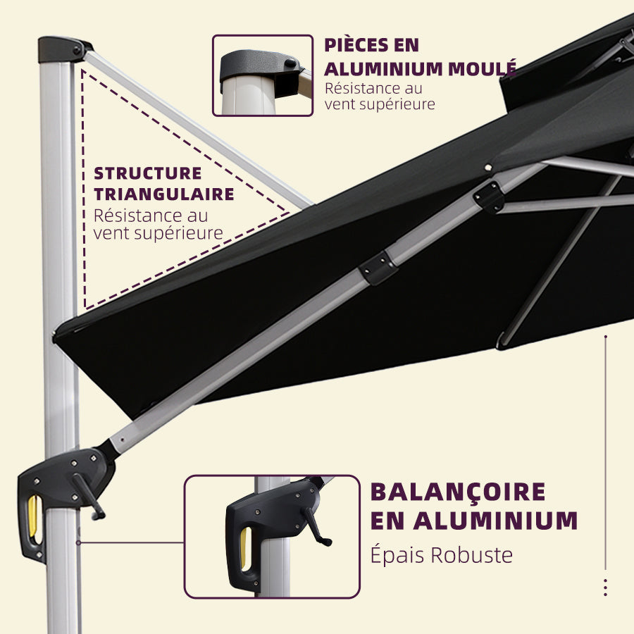 PURPLE LEAF Parasol De Jardin Extérieur Rond avec LED, Parasol Déporté avec Manivelle, Parasol Excentré Inclinable